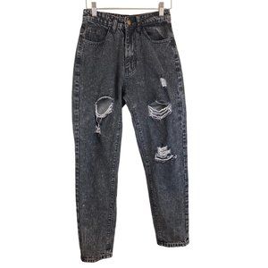 Shein Black Faded Grey Distressed Ripped Jeans Size 2